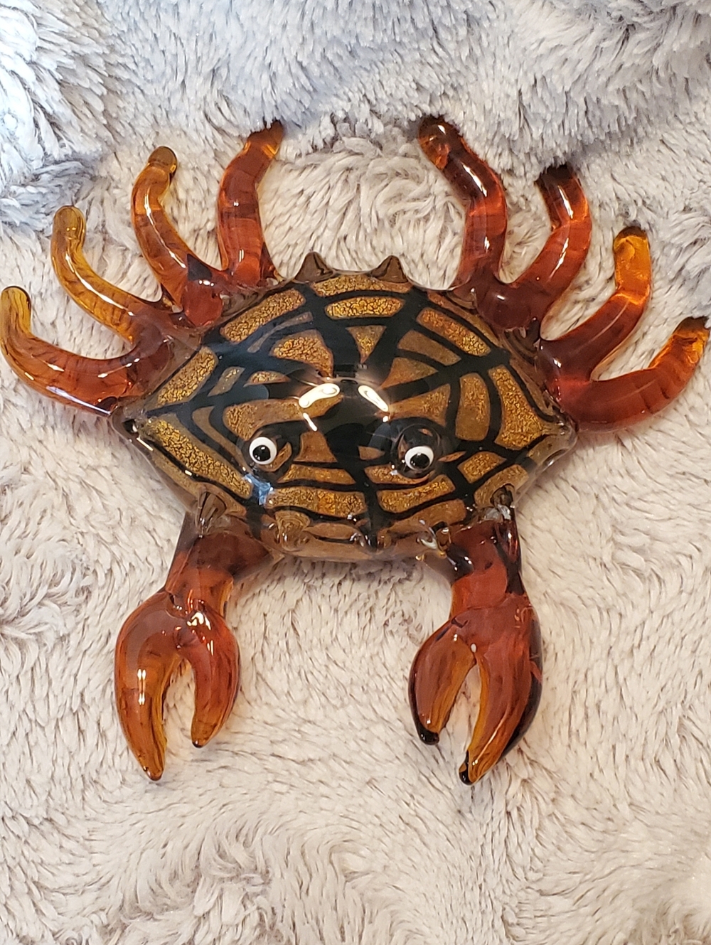 Murano Style Art Glass Crab Figurine Amber Brown Black Sea Life Coastal Decor